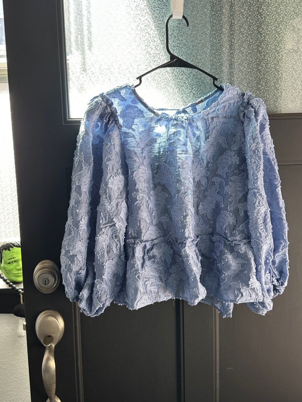 Free People “Callie” Powder Blue Lace Peplum Blouse